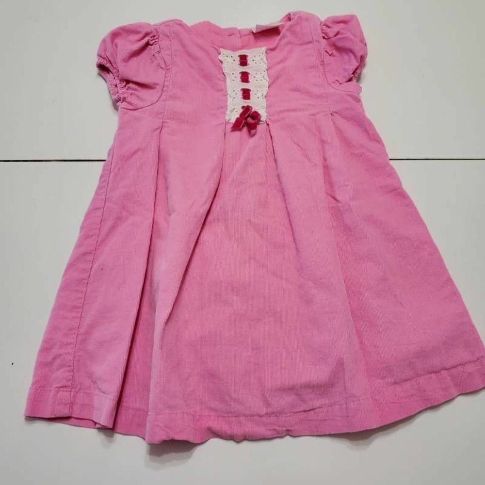 Nursery Rhyme Play Girls Corduroy Dress Pink Lace Up Eyelet Button Cotton 24 Mos